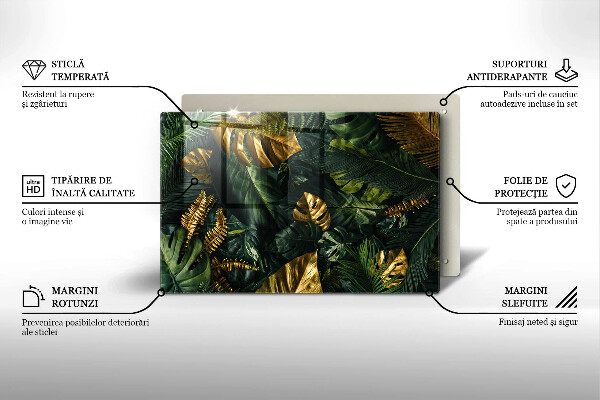 Skleněná deska za sporák Listy zlaté monstery