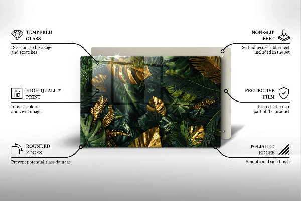 Skleněná deska za sporák Listy zlaté monstery