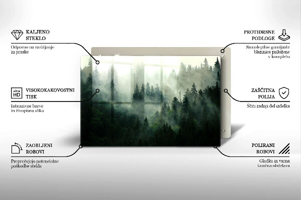 Skleněná deska za sporák Zamlžená lesní krajina