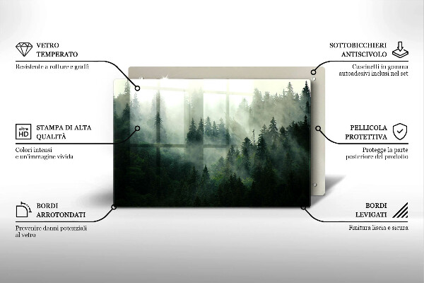 Skleněná deska za sporák Zamlžená lesní krajina