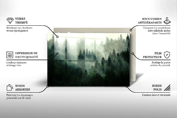 Skleněná deska za sporák Zamlžená lesní krajina