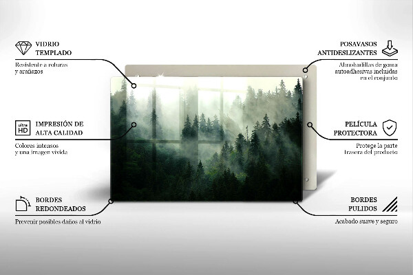 Skleněná deska za sporák Zamlžená lesní krajina