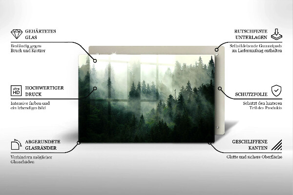 Skleněná deska za sporák Zamlžená lesní krajina