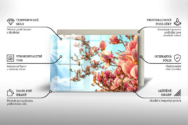 Skleněná deska za sporák Růžové květy strom