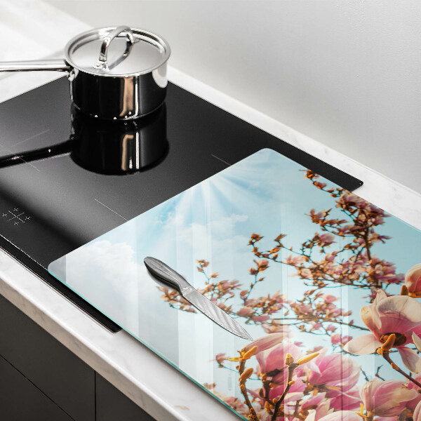 Skleněná deska za sporák Růžové květy strom