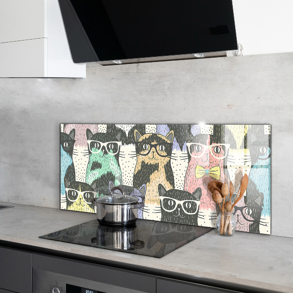 Skleněný panel Kočka hipster legrační ilustrace