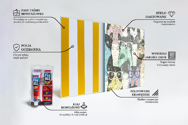 Skleněný panel Kočka hipster legrační ilustrace