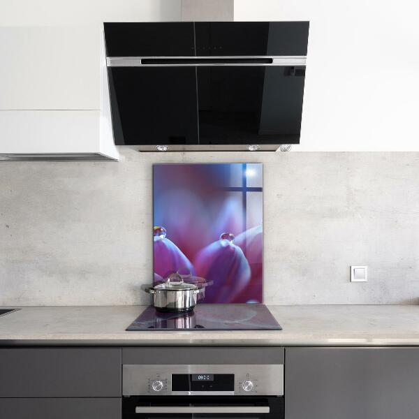 Skleněný panel Kapky rosy fialový květ