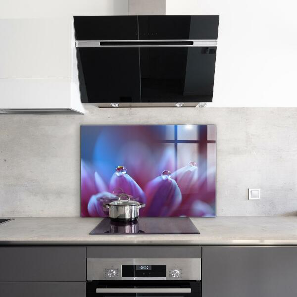 Skleněný panel Kapky rosy fialový květ