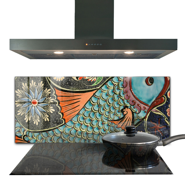 Skleněný panel Mosaic fish vintage keramika