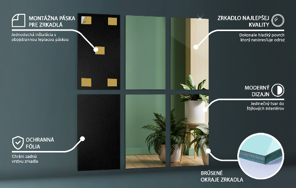 Nalepovací zrcadlové dlaždice 6 ks 30x16 cm