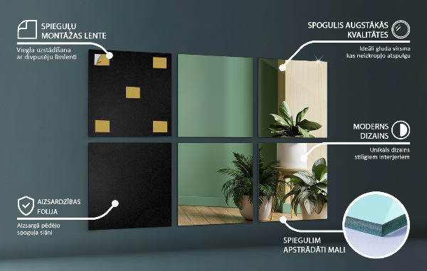 Samolepící zrcadlové dlaždice 6 ks 30x30 cm