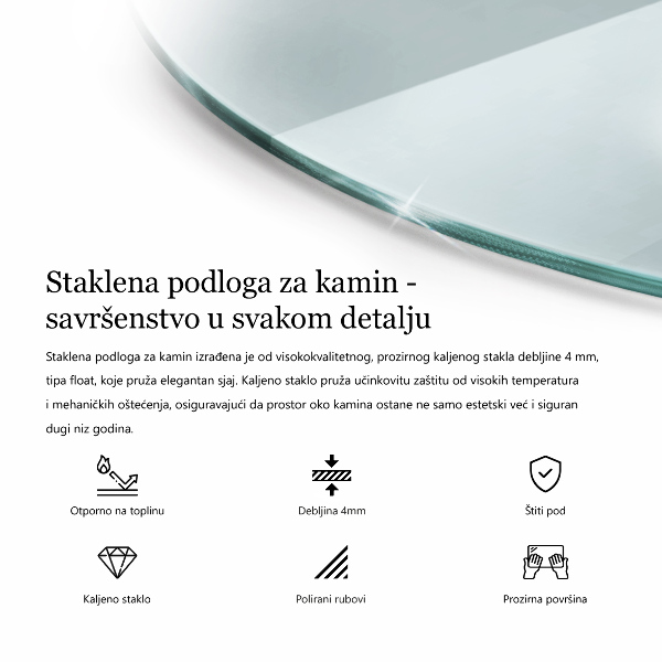 Sklo před krb fi70 cm