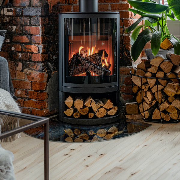 Sklo pod kamna Elegantní listy v textuře