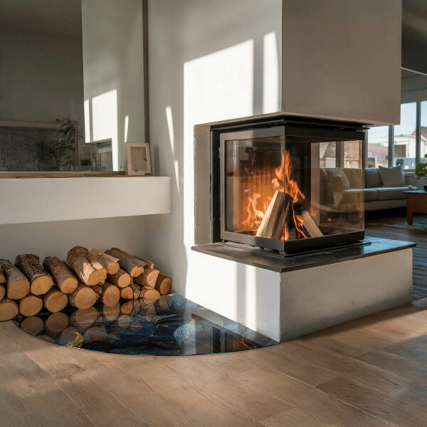 Sklo pod kamna Elegantní listy v textuře