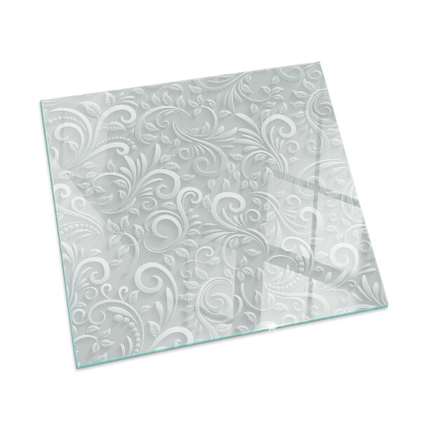 Čtvercové tvrzené sklo pod krbová kamna Elegantní rostlinný vzor