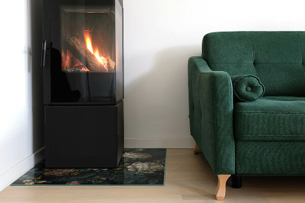 Čtvercové tvrzené sklo pod krbová kamna Květinový vzor s motýly