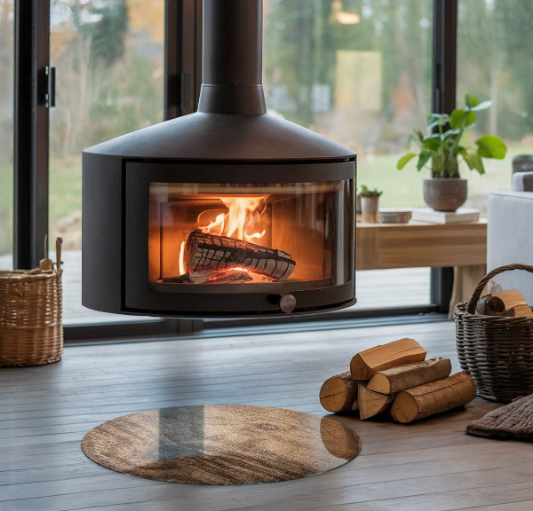 Kulaté sklo pod krbová kamna Přírodní dřevěný vzor