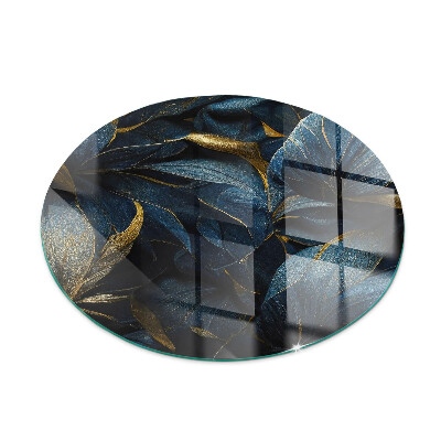 Kulaté sklo pod krbová kamna Elegantní listy v textuře