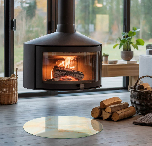 Kulaté sklo pod krbová kamna Abstraktní mramorový vzor