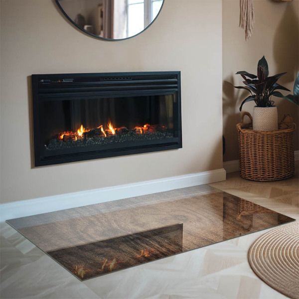 Obdélníkové sklo před krb Přírodní dřevěný vzor