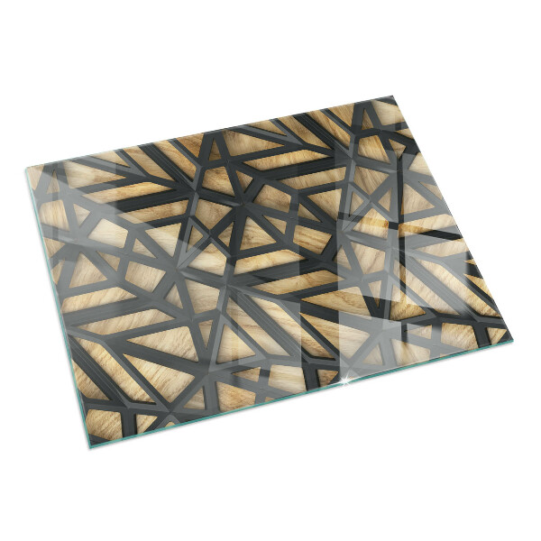 Obdélníkové tvrzené sklo pod krbová kamna Geometrie se dřevem