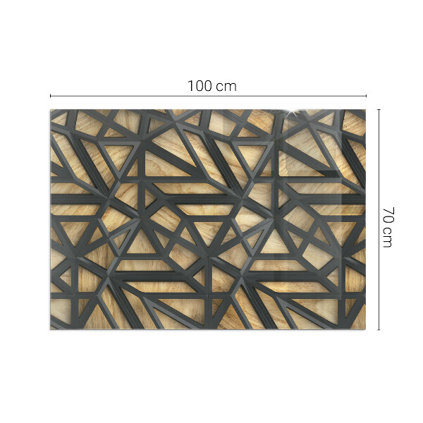 Obdélníkové tvrzené sklo pod krbová kamna Geometrie se dřevem