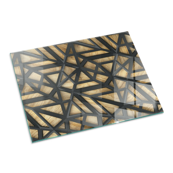 Obdélníkové tvrzené sklo pod krbová kamna Geometrie se dřevem