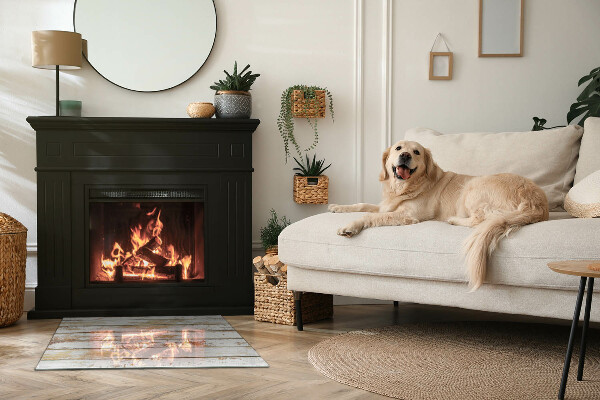 Obdélníkové tvrzené sklo pod krbová kamna Poškozená dřevěná deska