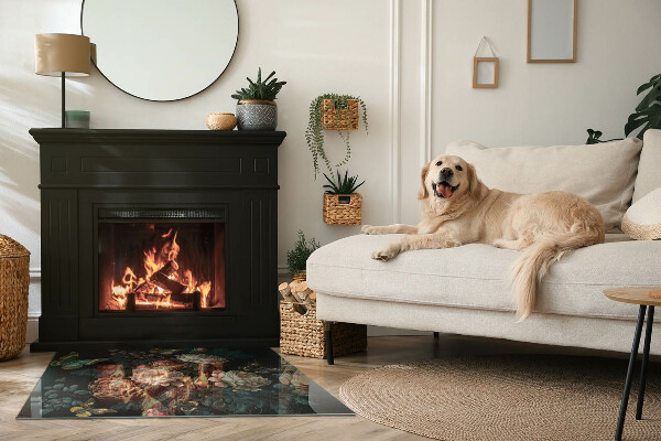 Obdélníkové tvrzené sklo pod krbová kamna Květinový vzor s motýly