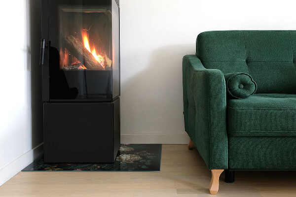 Obdélníkové tvrzené sklo pod krbová kamna Květinový vzor s motýly