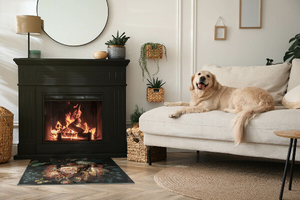 Obdélníkové tvrzené sklo pod krbová kamna Květinový vzor s motýly