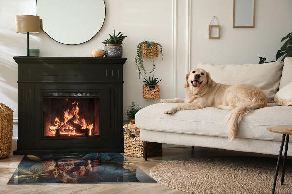 Obdélníkové sklo před krb Elegantní listy v textuře