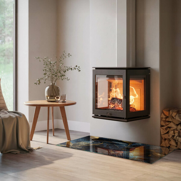 Obdélníkové sklo před krb Elegantní listy v textuře