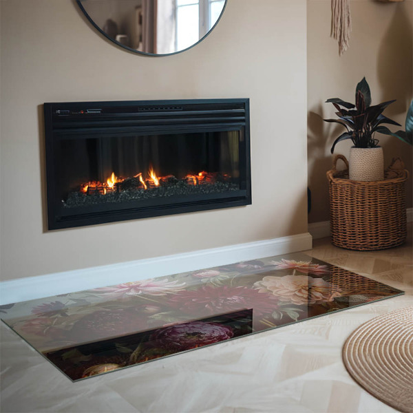 Obdélníkové sklo před krb Kytice květin v detailu