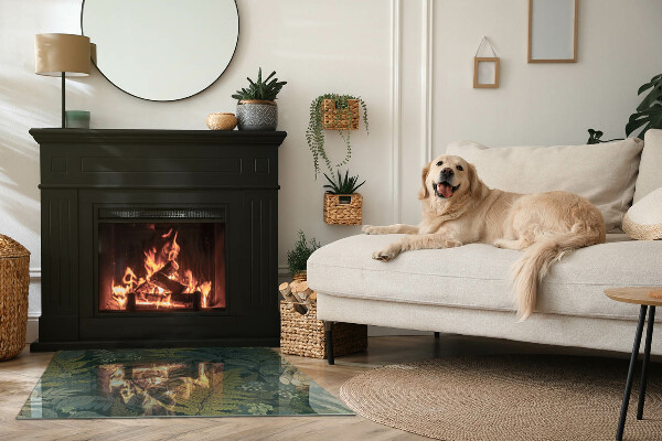 Obdélníkové tvrzené sklo pod krbová kamna Rostlinné motivy s motýly