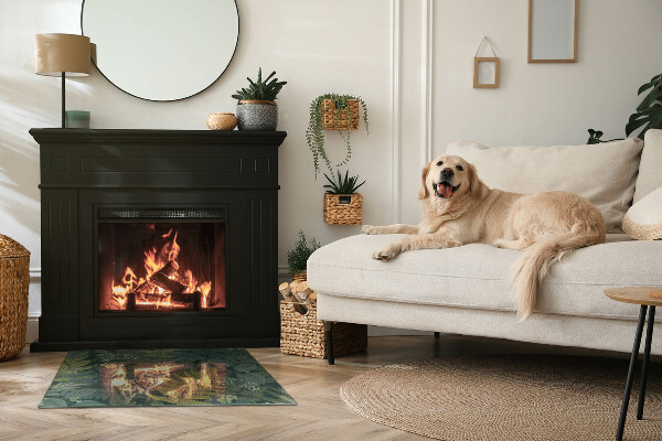 Obdélníkové tvrzené sklo pod krbová kamna Rostlinné motivy s motýly