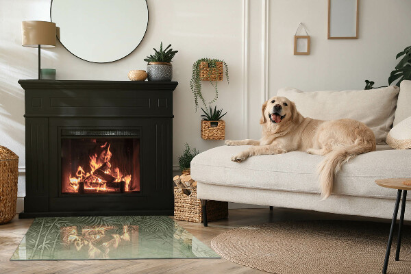 Obdélníkové sklo před krb Tropické listy v pozadí