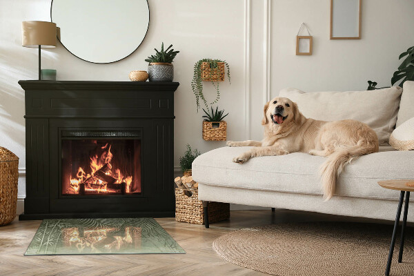 Obdélníkové sklo před krb Tropické listy v pozadí