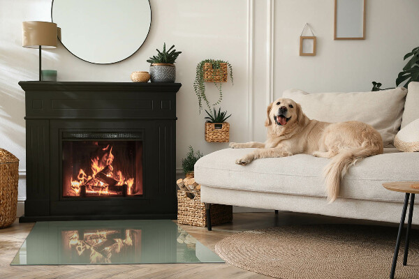 Obdélníkové tvrzené sklo pod krbová kamna Olivová barva