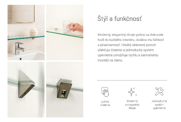 Skleněná police 40x13 cm