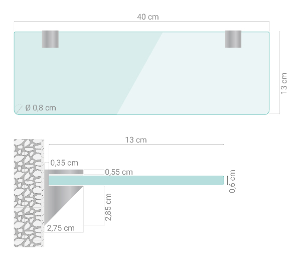 Skleněná police 40x13 cm