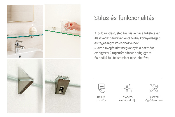 Skleněná police na zeď 60x13 cm