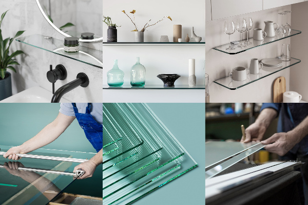 Skleněná police na zeď 60x13 cm