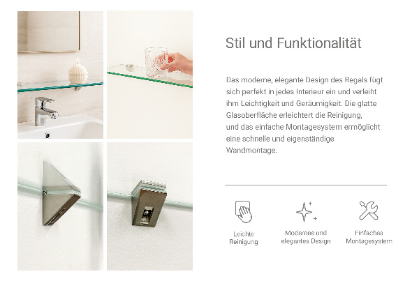 Skleněná police 70x13 cm