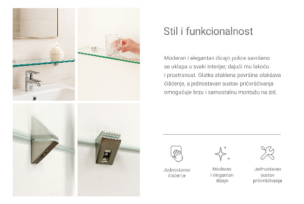 Skleněná police na zeď 80x13 cm