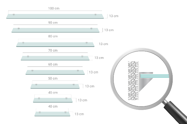 Skleněná police 90x13 cm
