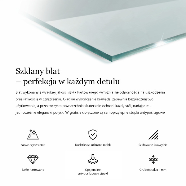 Obdélníková deska stolu průhledná