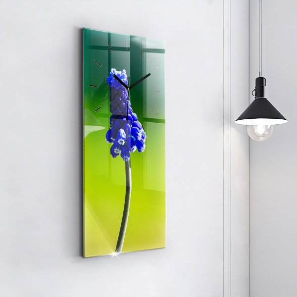 Vertikální skleněné hodiny Modré květiny