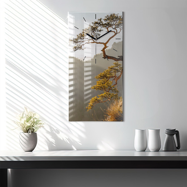 Vertikální skleněné hodiny Strom v horách